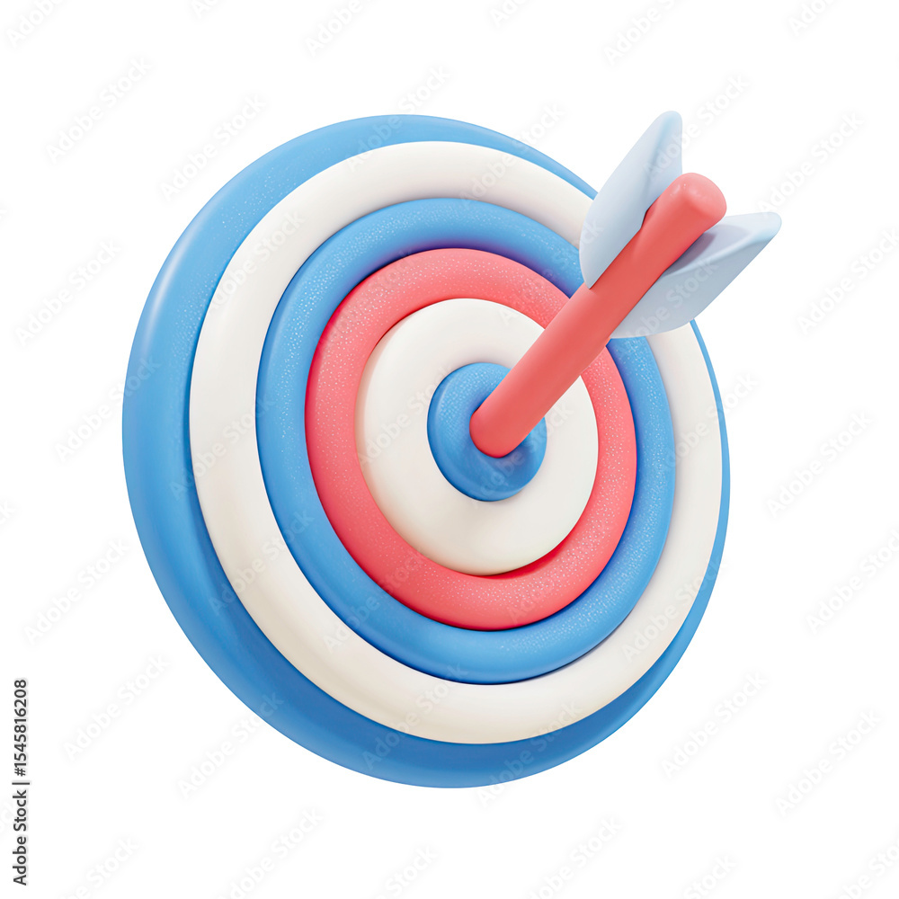 Poster 3d rendered target with arrow in bullseye on transparent background