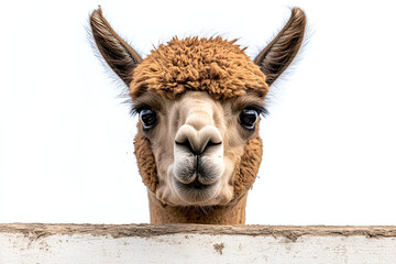 Fototapeta premium A close-up of a cute, white, fluffy, soft toy alpaca that looks like a teddy bear