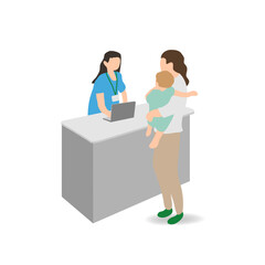 Obraz premium Mother with child consulting at child support center – vector illustration