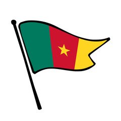 Flag of Cameroon. Cameroon flag vector illustration icon design in the hand-drawn style. Fluttering flagpole flag.