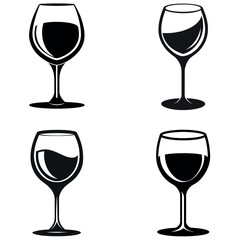 Black and White Set of Four Wine Glasses with Liquid Fill