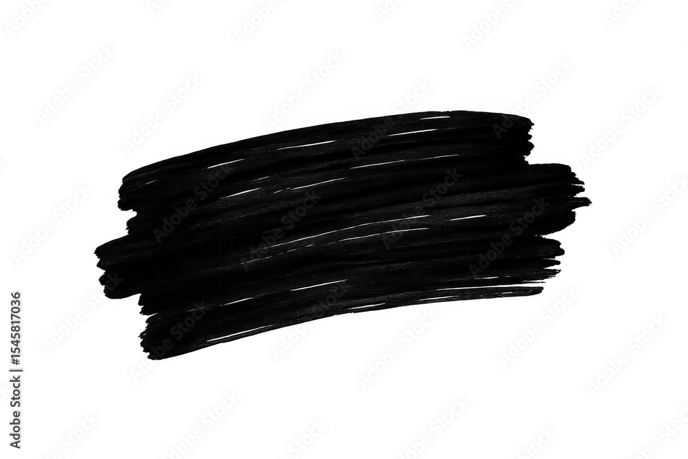 Poster black paintbrush stroke creating graphic design element, floating on transparent surface with clear 