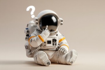 Thinking Astronaut Question Mark, Space Exploration, Uncertainty
