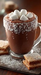 Warm Hot Chocolate with Marshmallows and Coconut Flakes