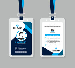 Corporate Navy Blue and Blue ID Badge Template with Photo, QR Code, and Secure Layout for Business Staff