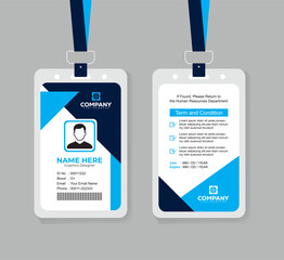 Corporate Navy Blue and Blue ID Badge Template with Photo, QR Code, and Secure Layout for Business Staff