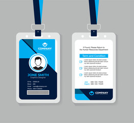 Corporate Navy Blue and Blue ID Badge Template with Photo, QR Code, and Secure Layout for Business Staff