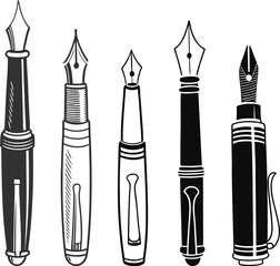 Set of pens vector illustration with tools and equipment icons; Pen icon set vector illustration pen icons