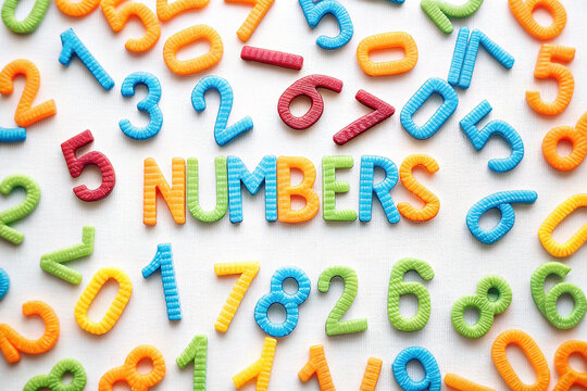 Colorful numbers scattered over white surface