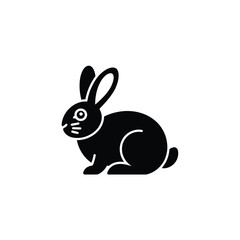 Obraz premium Black Silhouette Illustration of a Small Rabbit Sitting on a White Background