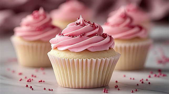 Pink cupcakes with sprinkles sweet treats closeup view
