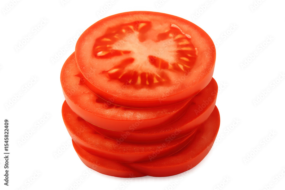 Poster fresh red tomato slices creating a visually appealing stack, isolated on a transparent background, r