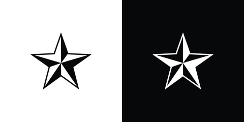 Obraz premium Symmetrical Black and White Star Symbol with Contrasting Color Fills, Simple Icon