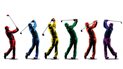 Dynamic Golf Swing Sequence Colorful Illustrations of Golfers in Action