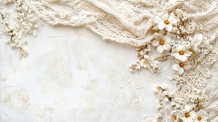 White Flowers and Lace on Textured Background