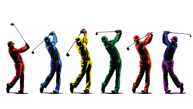Dynamic Golf Swing Sequence Colorful Illustrations of Golfers in Action