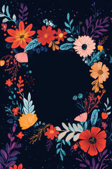 Greeting card template. Blossoms frame. spring floral border. Nature background Blank Template for Customizable Font & Text. 