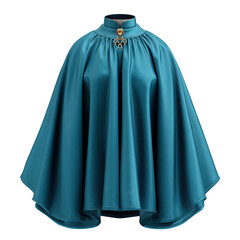 Elegant cape in vibrant teal, perfect for stylish occasions and fashion-forward looks.