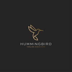 Modern, minimalist hummingbird logo in elegant gold line art. Perfect for luxury brands, nature themes, or businesses seeking a graceful avian symbol.