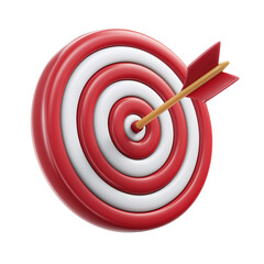 Target arrow success icon. Dart arrow on target dartboard. 3d isolated on white background. Cartoon plastic style