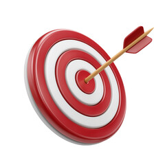 Target arrow success icon. Dart arrow on target dartboard. 3d isolated on white background. Cartoon plastic style