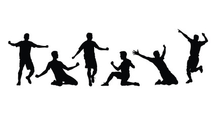 Obraz premium Silhouette Collection Diverse Men Celebrating Victory, Success, and Excitement. Perfect for Sports, Motivation, and Achievement Themes.