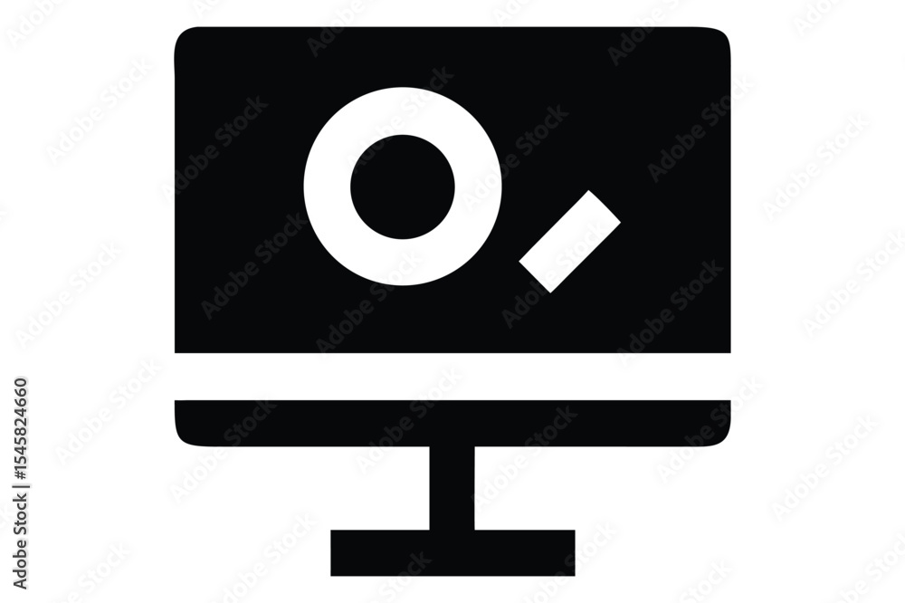 Fototapete minimalist computer monitor icon displaying a circular symbol and rectangular element in monochrome