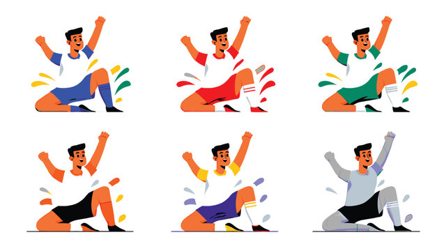 Celebrating Victory Diverse Soccer Player Illustrations in Various Uniforms