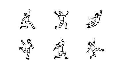 Naklejka premium Collection of Joyful Running and Jumping People Illustrations Line Art Style Vector Graphics