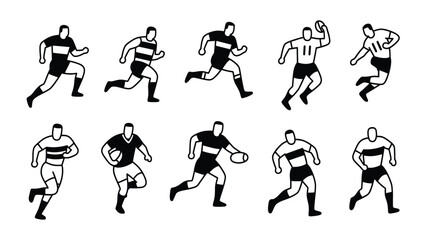 Rugby players in action dynamic illustrations of athletes showcasing various playing positions and movements