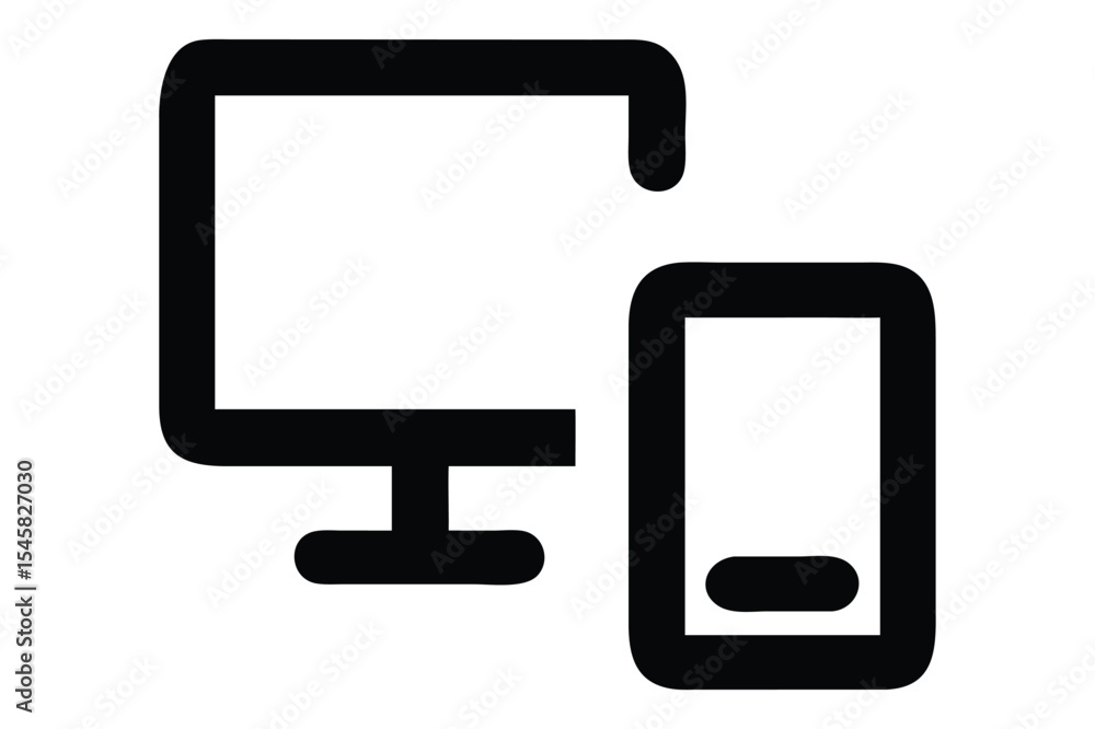 Poster simple black and white icons representing devices of desktop computer and smart phone
