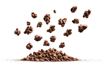 Falling Chocolate Popcorn Kernels Creating A Delicious Mess On A Transparent Background