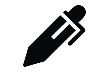 Simple black pen icon illustration representing writing and office supply on white background