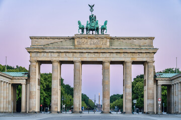 The Brandenburg Gate in Berlin at sunrise. Germany