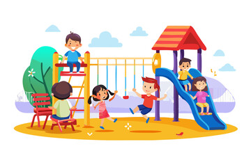 Fototapeta premium Happy children playing on colorful playground