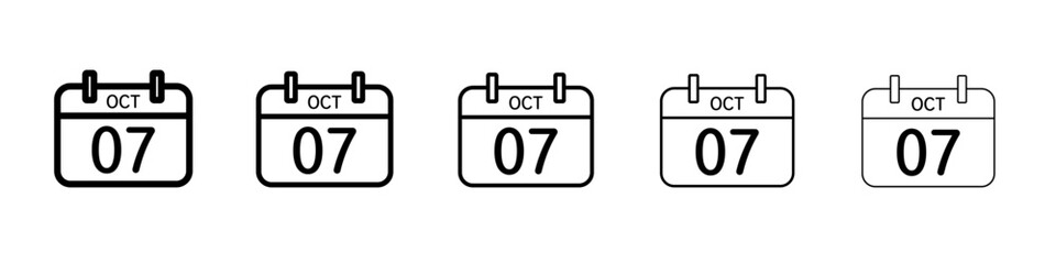 7 october date icon thin outline logo mark set