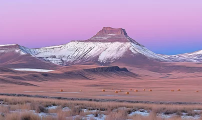 Selbstklebende Fototapeten Snowcapped mountain range at sunrise peaceful landscape © DIDIK