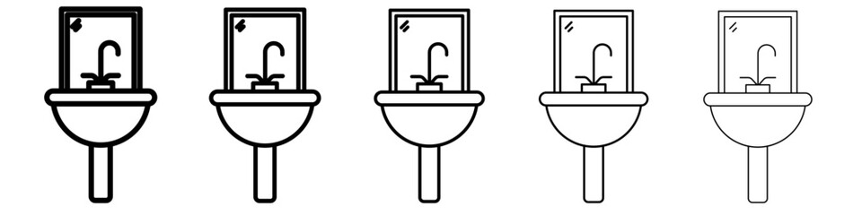 Bathroom sink icon thin outline logo mark set