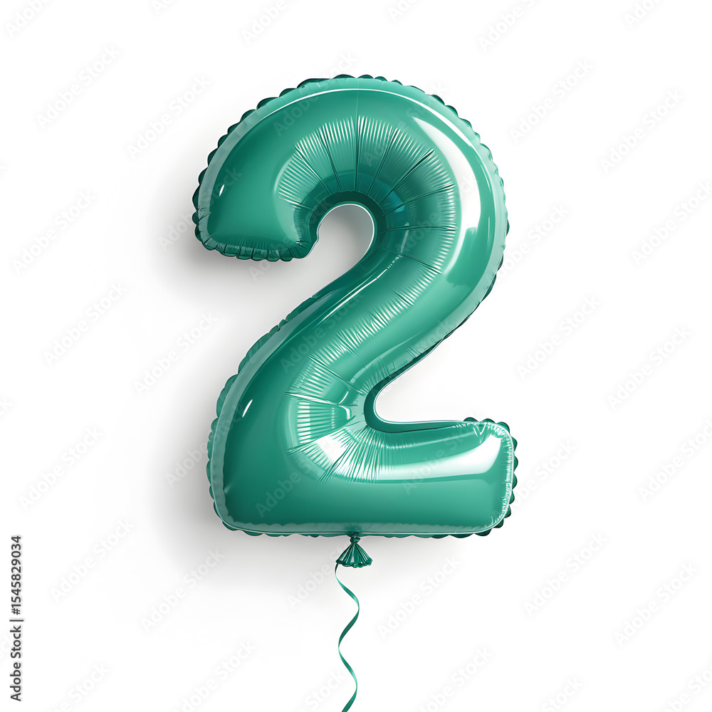 Fototapete a balloon shaped like the number 2,emerald green metallic finish with realistic reflections and smoo