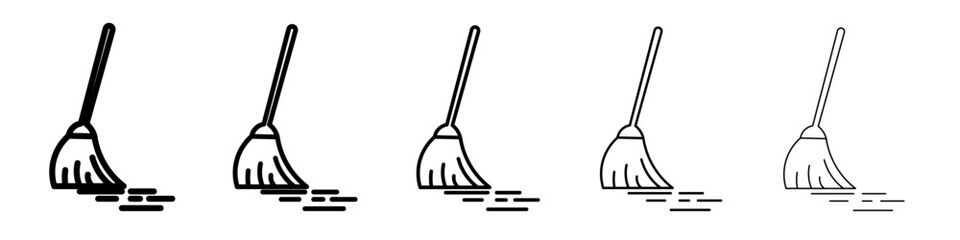 broom icon thin outline logo mark set