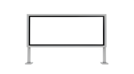 A sleek, modern, and isolated digital billboard stands alone on a transparent background, its giant horizontal screen a brilliant, snowy white, devoid of any text, images, or advertisements, with a th