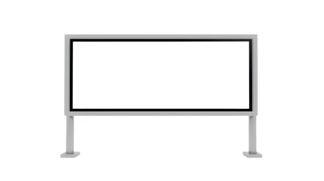 A sleek, modern, and isolated digital billboard stands alone on a transparent background, its giant horizontal screen a brilliant, snowy white, devoid of any text, images, or advertisements, with a th