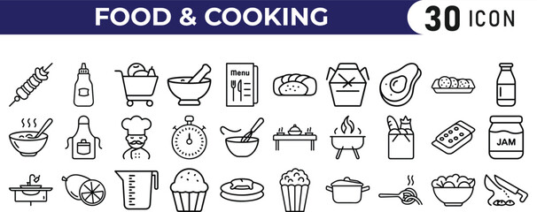 Food & cooking icon set. food outline icon collection. set of cooking outline bundle