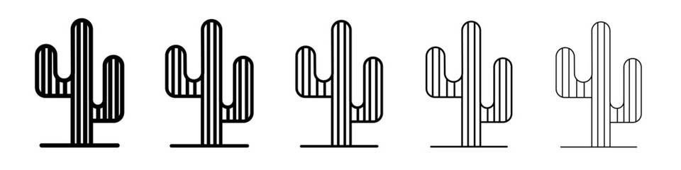 Cactus icon thin outline logo mark set