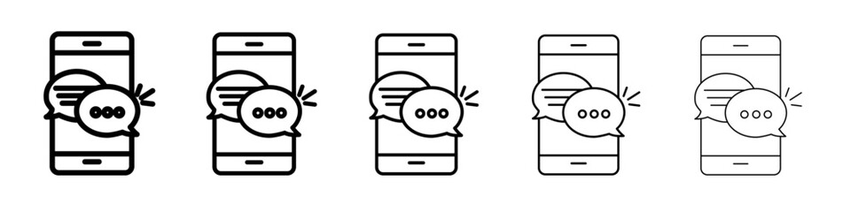Chatting message on mobile phone icon thin outline logo mark set