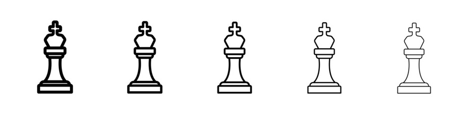 Chess king icon thin outline logo mark set