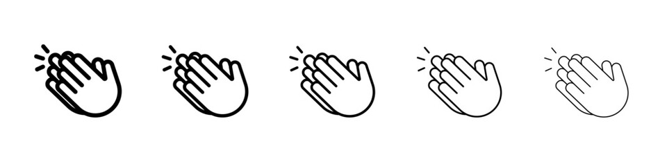 Clapping hand icon thin outline logo mark set