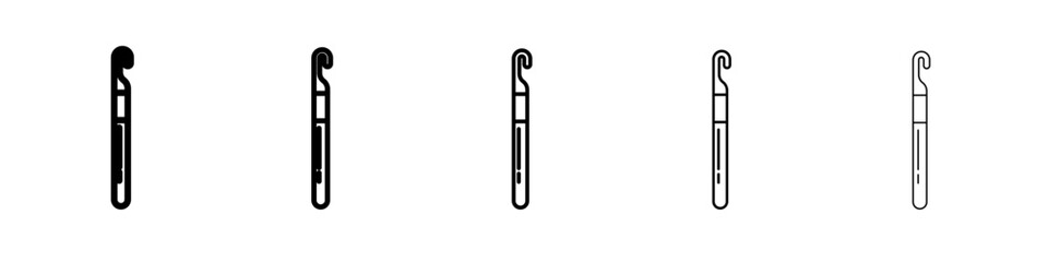 Crochet needle icon thin outline logo mark set