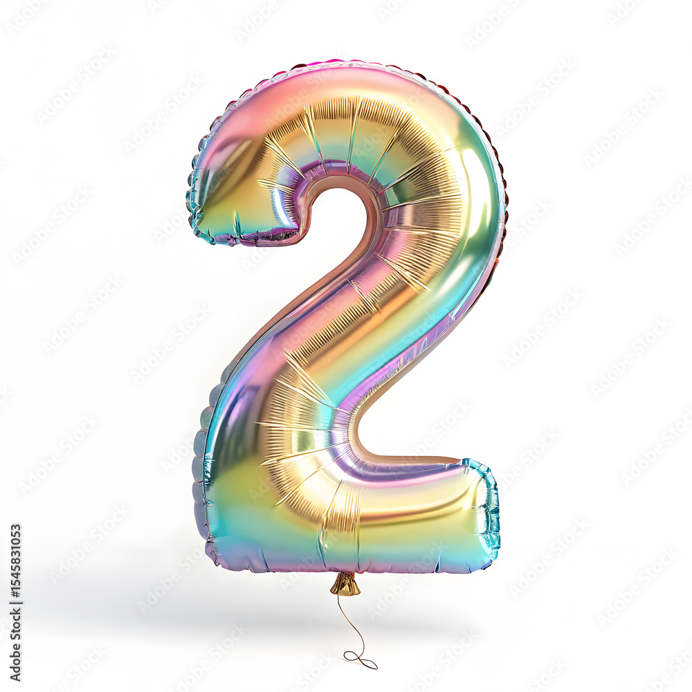 Fototapete a balloon shaped like the number 2,holographic metallic finish with realistic reflections and smooth