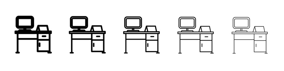desk icon thin outline logo mark set